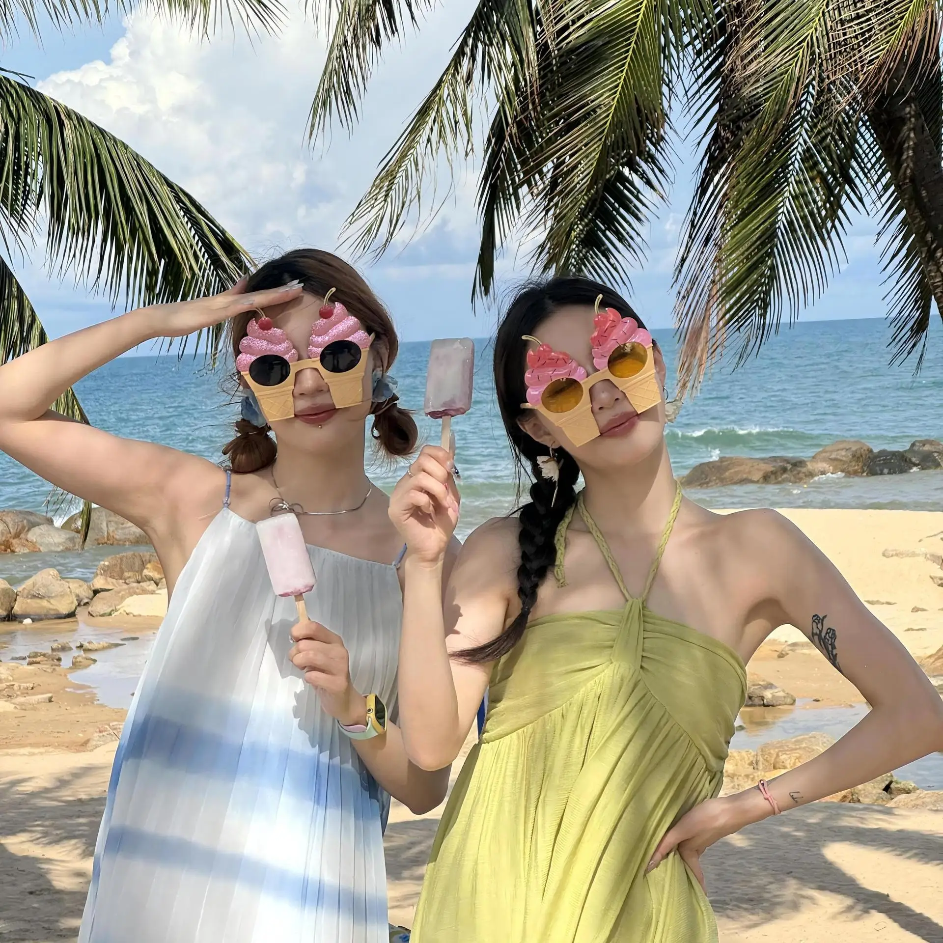 Vasos para fiesta en la playa hawaiana, vasos para helado de cereza con polvo dorado, vasos divertidos para fiesta de cumpleaños