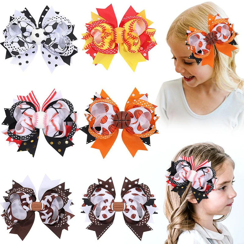 Kids Creative Fashion Sports Ball Bow Hair Clip Girls Football Hairpins Sports Meeting Theme Dress Up Children Hair Accessories