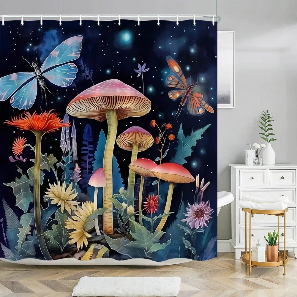 Fantasy Mushroom Shower Curtains Fairy Forest Tree Gothic Panel Jungle Green Zen River Bathroom Decor Shower Curtain With Hooks