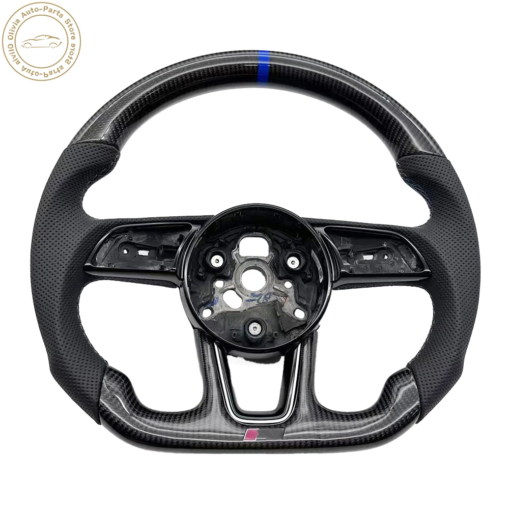 

Half perforated grey wire carbon fiber steering wheel with blue return mark For Audi RS3 RS4 RS5 A3 A4 B9 A5 S3 S4 S5 2017-2021