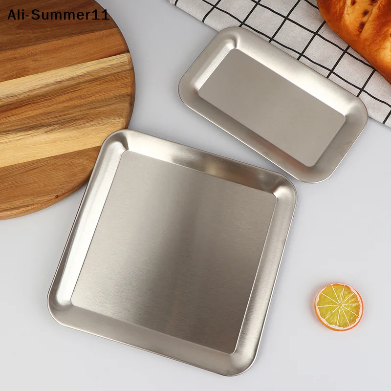 【Sa1】Bandeja de Servir Cuadrada Rectangular de Acero Inoxidable, Plato para Pastel y Postre, Bandejas de Almacenamiento para el Hogar, Cocina, Mesa