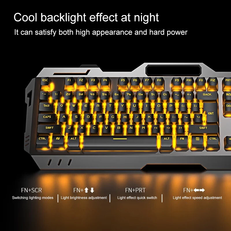 لوحة مفاتيح ألعاب لاسلكية EWEADN 2.4 جيجا هرتز، بإضاءة خلفية LED 104 مفاتيح، غشاء صامت، لوحة معدنية، قابلة لإعادة الشحن (USB)، للكمبيوتر الشخصي/الكمبيوتر المحمول
