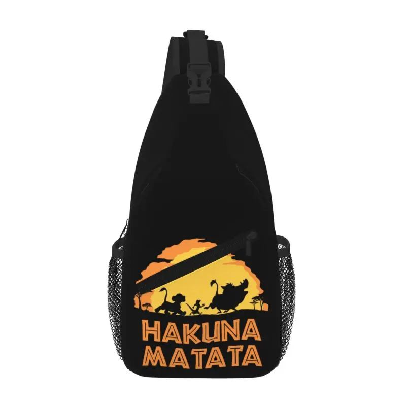 Custom Hakuna Matata Print Crossbody Sling Backpack Unisex Shoulder Chest Bag for Travel Hiking Lightweight Shoulder Daypack