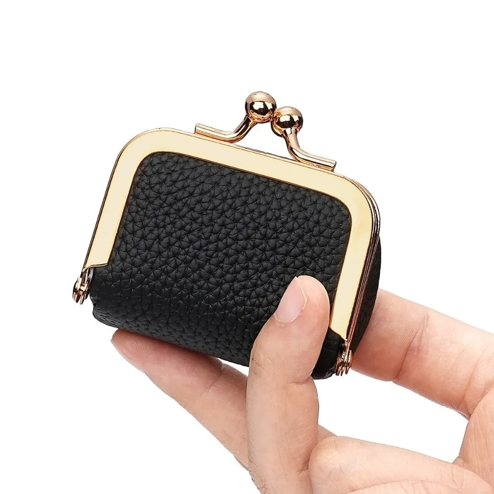 Wallet PU Leather Kiss Lock Coin Purse Solid Color Square Leather Jewelry Bag Mini Multifunctional Small Item Bag Keys Lipsticks