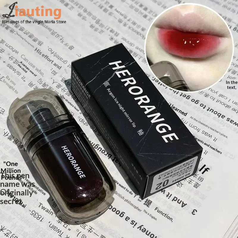 Herorange preto espelho brilho labial duradouro aquoso lábio esmalte translúcido marrom escuro vermelho batom líquido feminino beleza cosméticos labiais