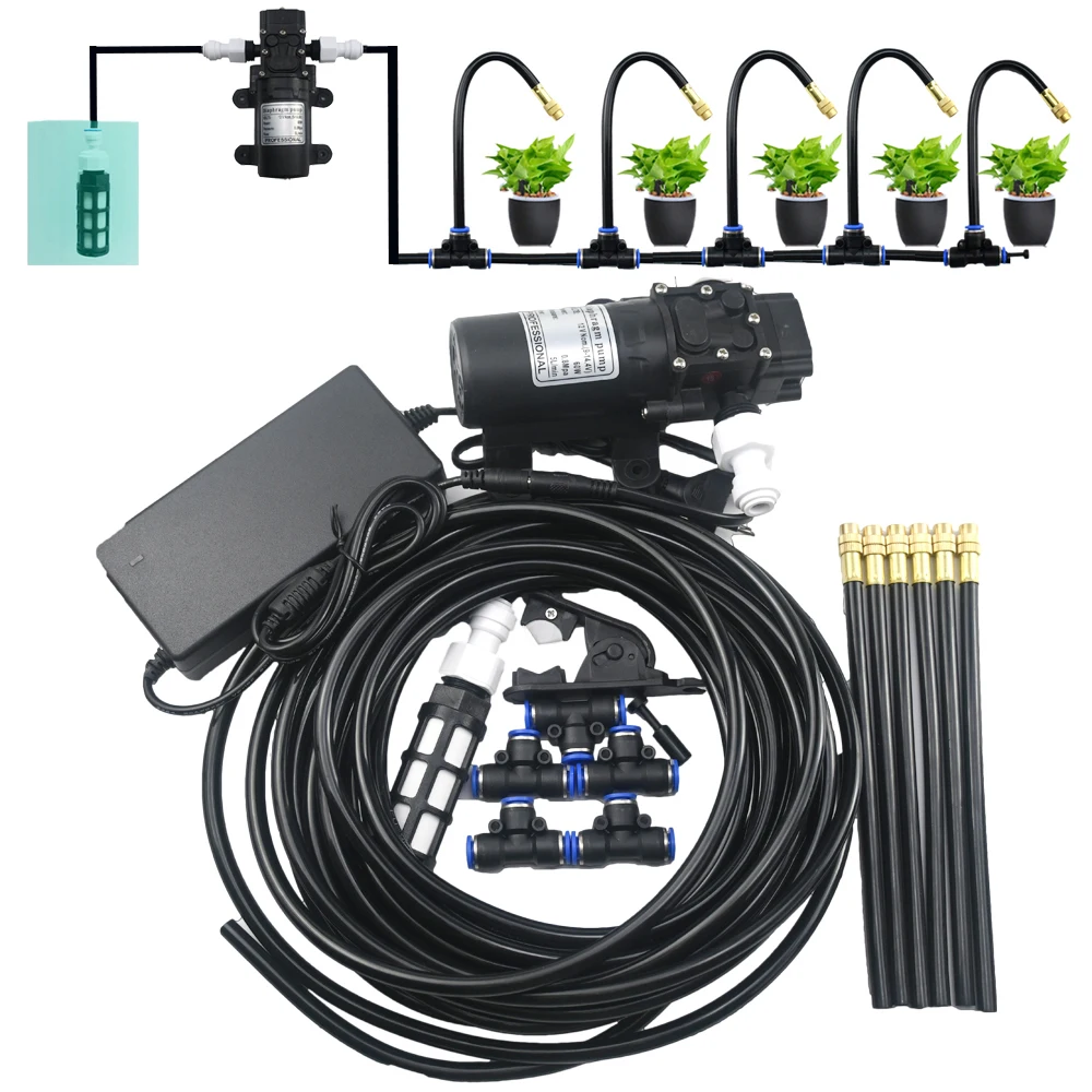 

Portable 12V Misting Pump 8mm Pipe System with 20cm Bending Nozzles for Garden Cooling Patio Watering