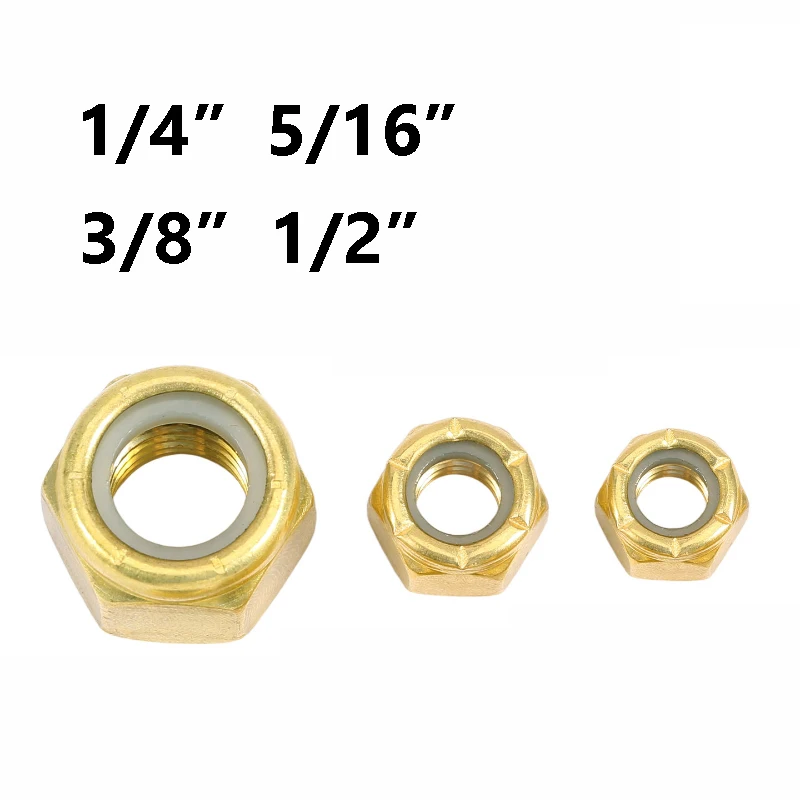 Brass Hexagon Nut 1/4-20 5/16-18 3/8-16 1/2-13 Nylon Insert Lock Nut Self-locking Nuts Self-locking Locknut