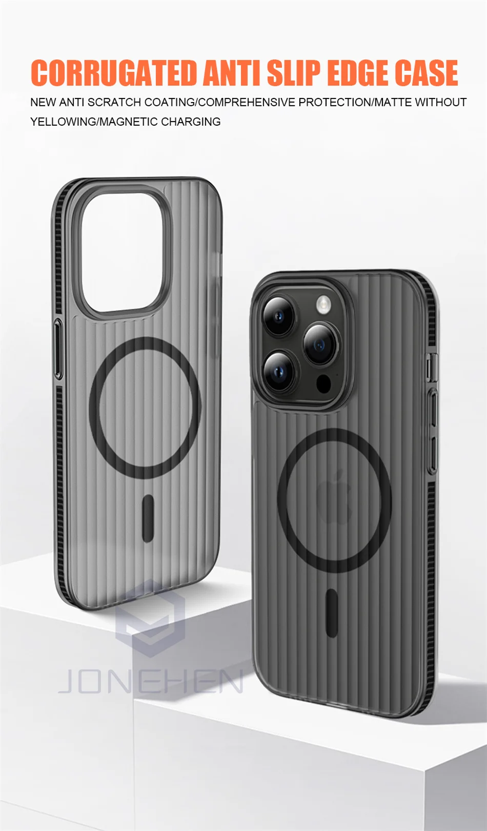 Corrugated Pattern Bumper Magnetic Wireless Charge Case For Magsafe For iPhone 16 15 14 13 Pro Max Plus Hard Matte CLear Cover