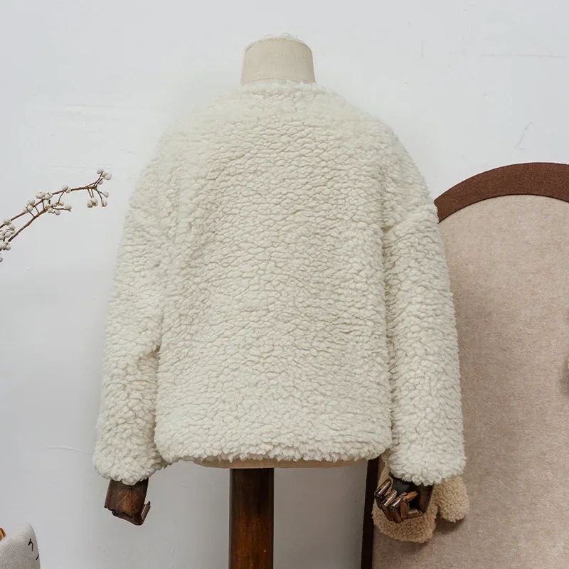 Winter Warm Lamb Fleece Jacket For Kids 2024 New Daily Casual Chic Wooden Buttons Long-Sleeved Boys And Girls Coats