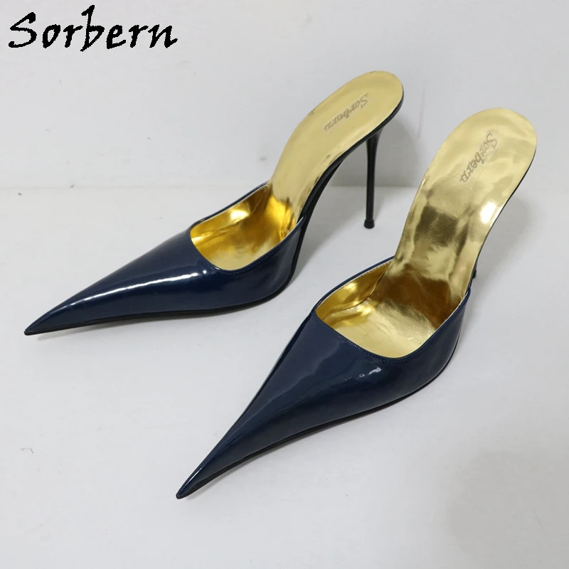 Sorbern Sexy 12Cm High Heel Women Mules Pointed Toe Slip On Female Shoes Steel Stilettos Sissy Boy Crossdresser Shoes Custom