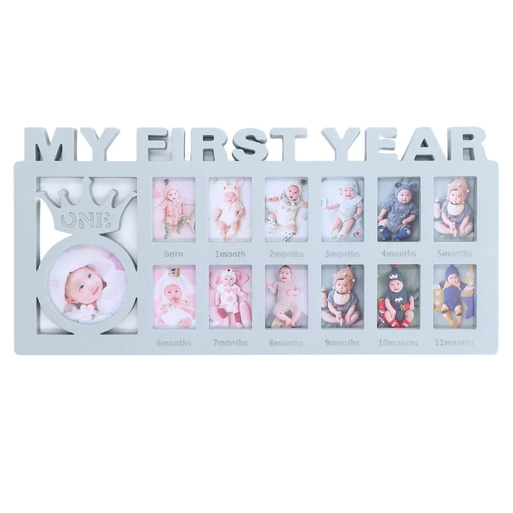 

Plastic Growth Frame 12 Small Frames 15.55*7.6 in Monthly Photo Frame 13 Photo Inserts Cartoon Crown Style Newborn Memory Frame