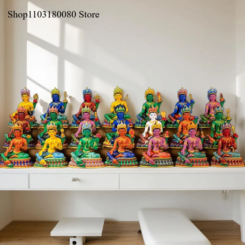 21cm cobre nepal pintura à mão pala vinte e uma estátua Tara escultura Tara Verde