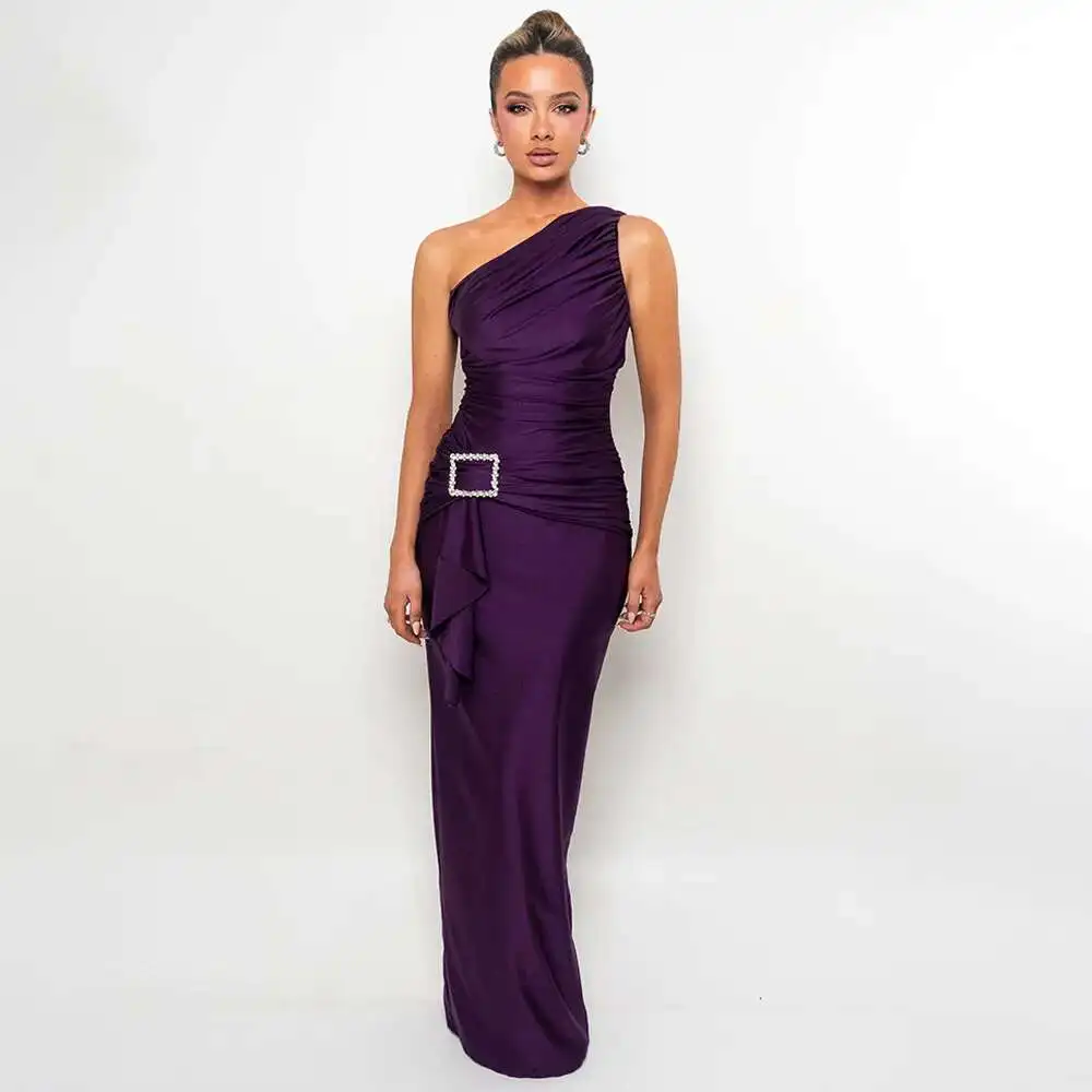 

New Hot-selling Fashion Women's Long Dress Sexy Hot Girl One-shoulder Ruched Bodycon Dress 2025 Summer Dress Robe Vestido Women