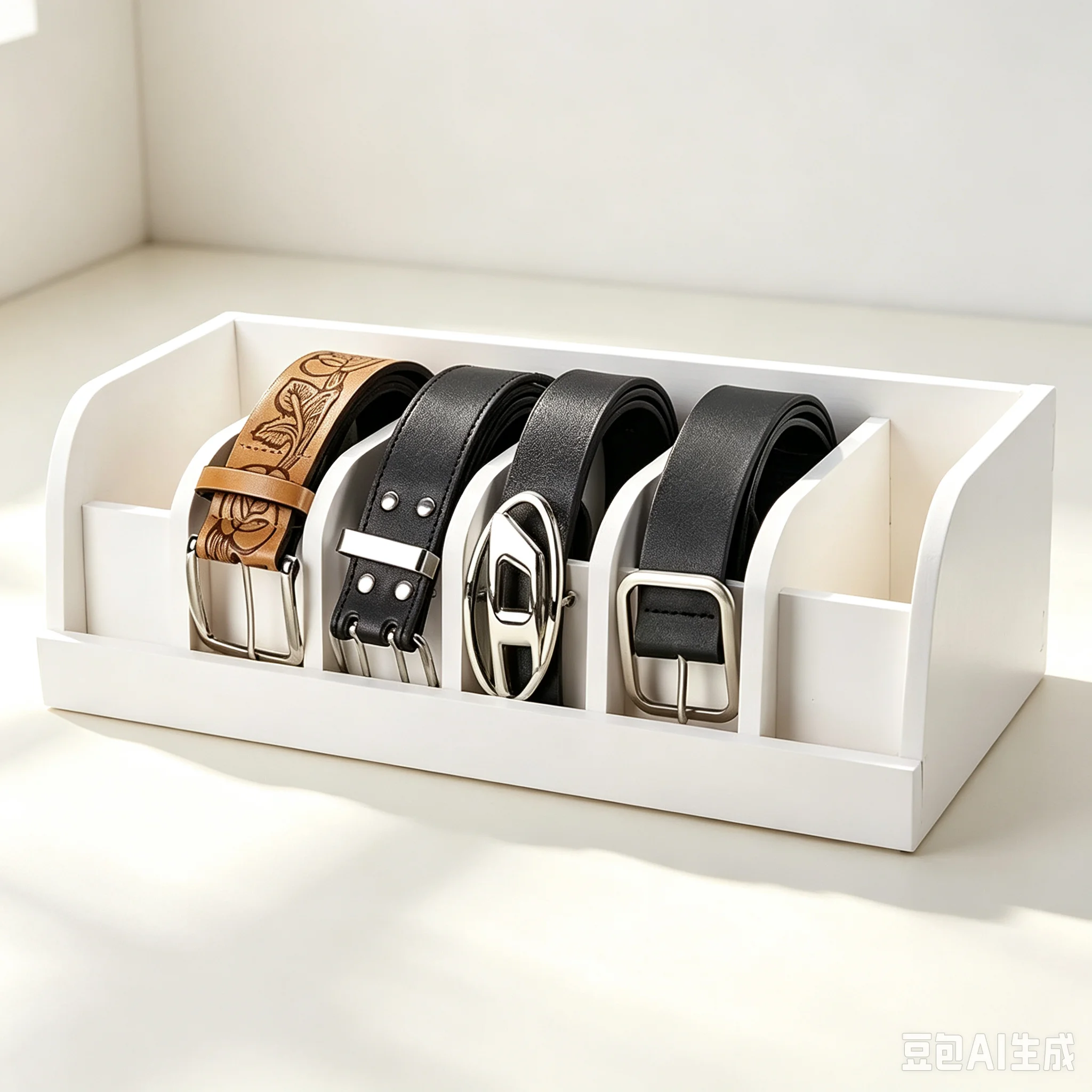 Bamboo Belt Organizer Divider Closet Storage Box Display Case for Business Retail Counter, Customized