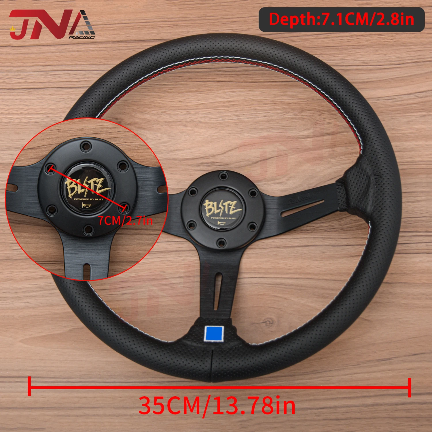 JDM Blitz Nardi Classic Steering Wheel 14inch Deep Dish Corn Black Spokes Leather 350mm