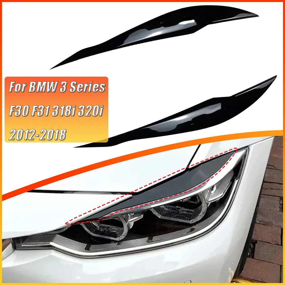 2pcs Car Headlight Eye Lid Covers for BMW 3 Series F30 F31 318i 320i 2012-2018 ABS Carbon Headlight Lamp Eyebrows Trim Stickers