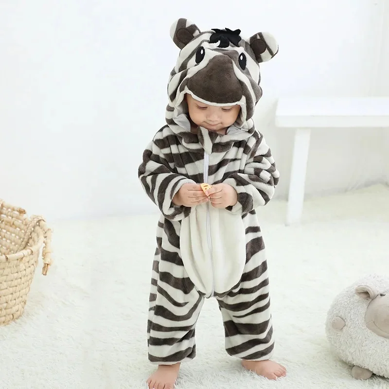 Disfraz de cebra para bebé de 0 a 3 años, traje de Cosplay de animales para Halloween, traje kigurumis para niño y niña, ropa cálida de invierno para bebé, mono para fiesta y festival