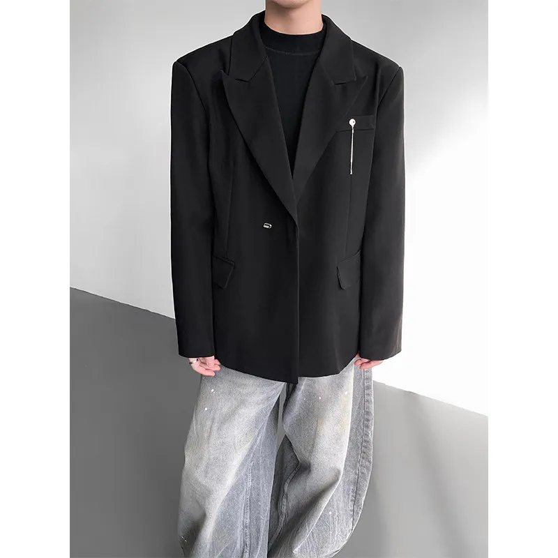 

Высококачественный мужской костюм с подкладкой на плечах, корейский костюм свободного покроя, молодежный повседневный однобортный костюм без рукавов