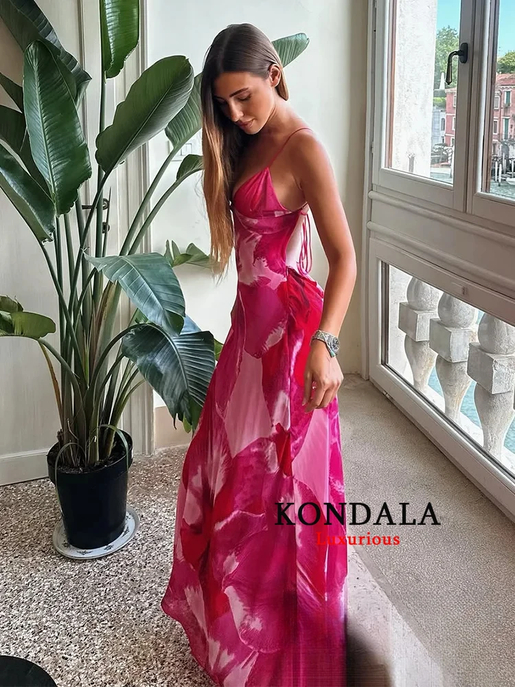 KONDALA-vestido Sexy elegante con estampado para mujer, camisola, bufanda, sin mangas, Espalda descubierta, Vestidos largos rectos, moda 2025, vestido de primavera y verano