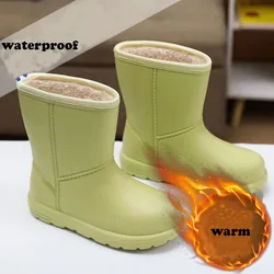 Zapatos de agua impermeables para exteriores para mujer, Botas de lluvia cortas de EVA, botas de nieve cálidas de felpa, fondo grueso sólido, nuevo, Invierno