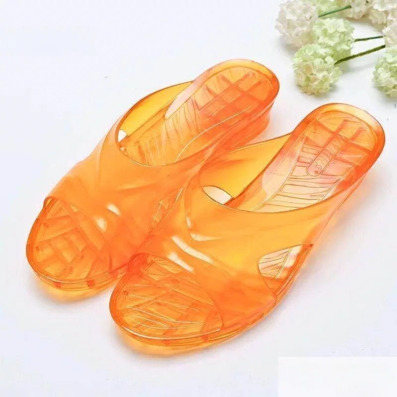 Summer Crystal Slip-On Slippers Anti-Odor Outdoor Wear Medium Heel Retro Bathroom Bathing Mom Comfortable Hollow out Casual S...