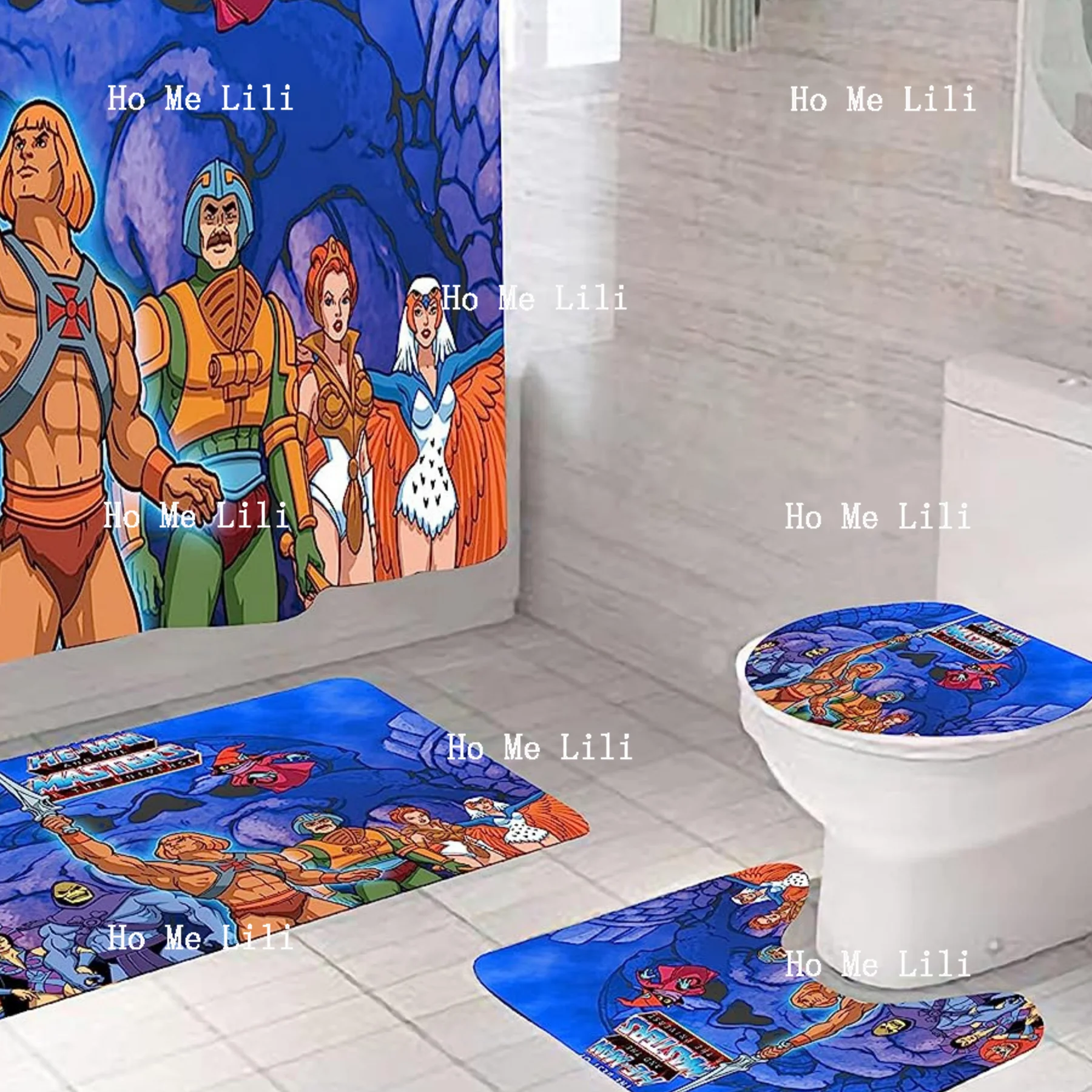 He-Man Masters Of The Universe Bathroom 4 Pieces Set Shower Curtain Toilet Lid