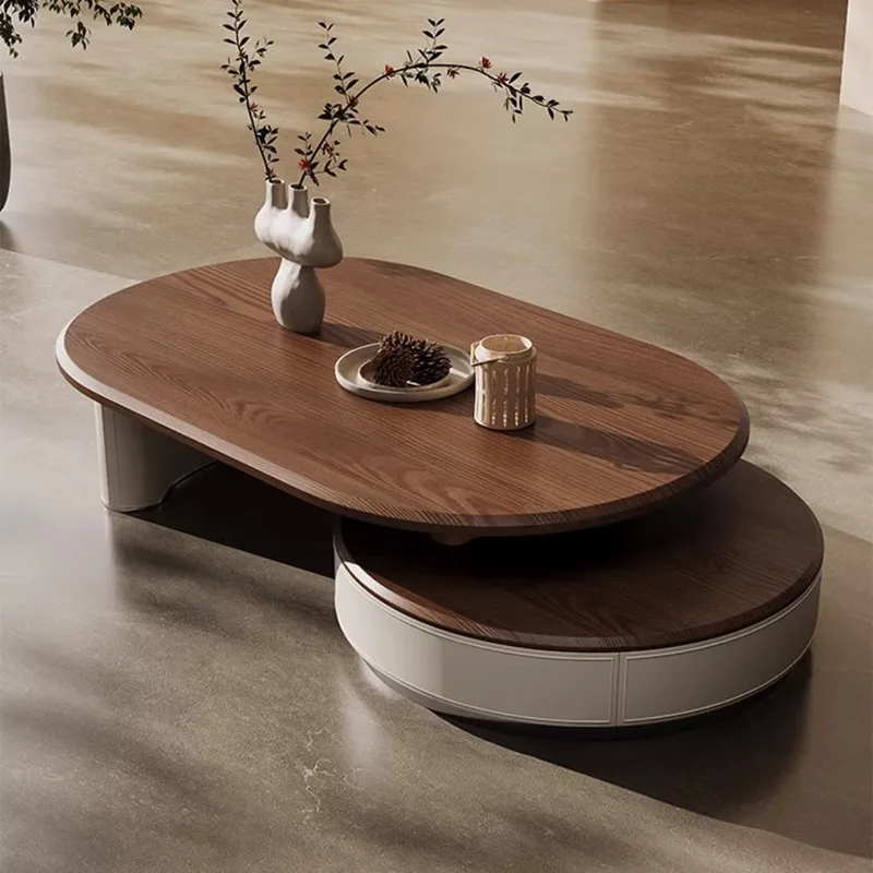 

Retro style walnut, retractable round coffee table