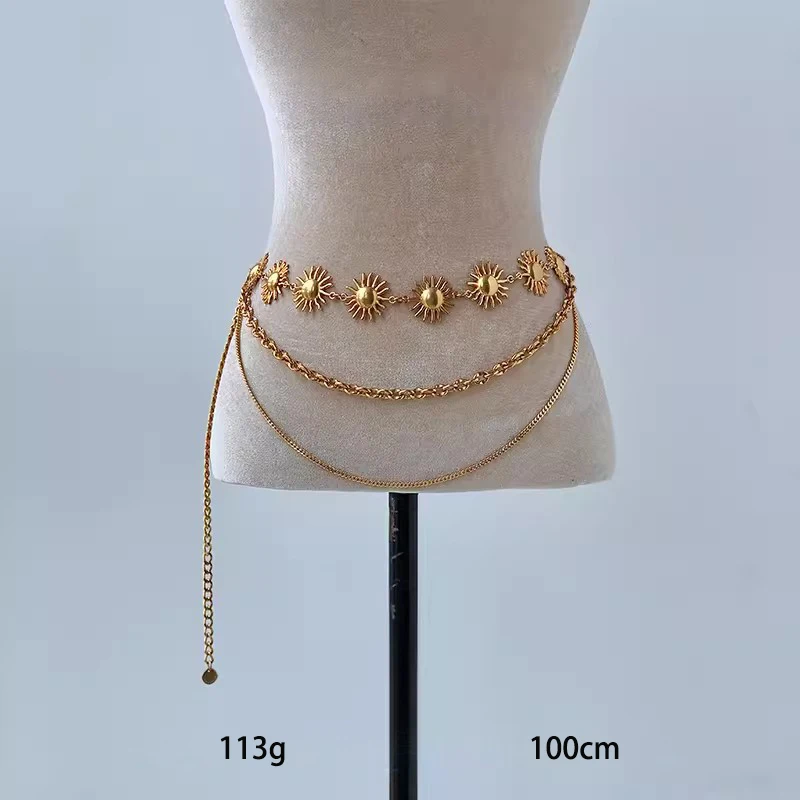 Sun Goddess Waist Chains Belt Female Retro Gold Holiday Belt Seal with Skirt Accessories New