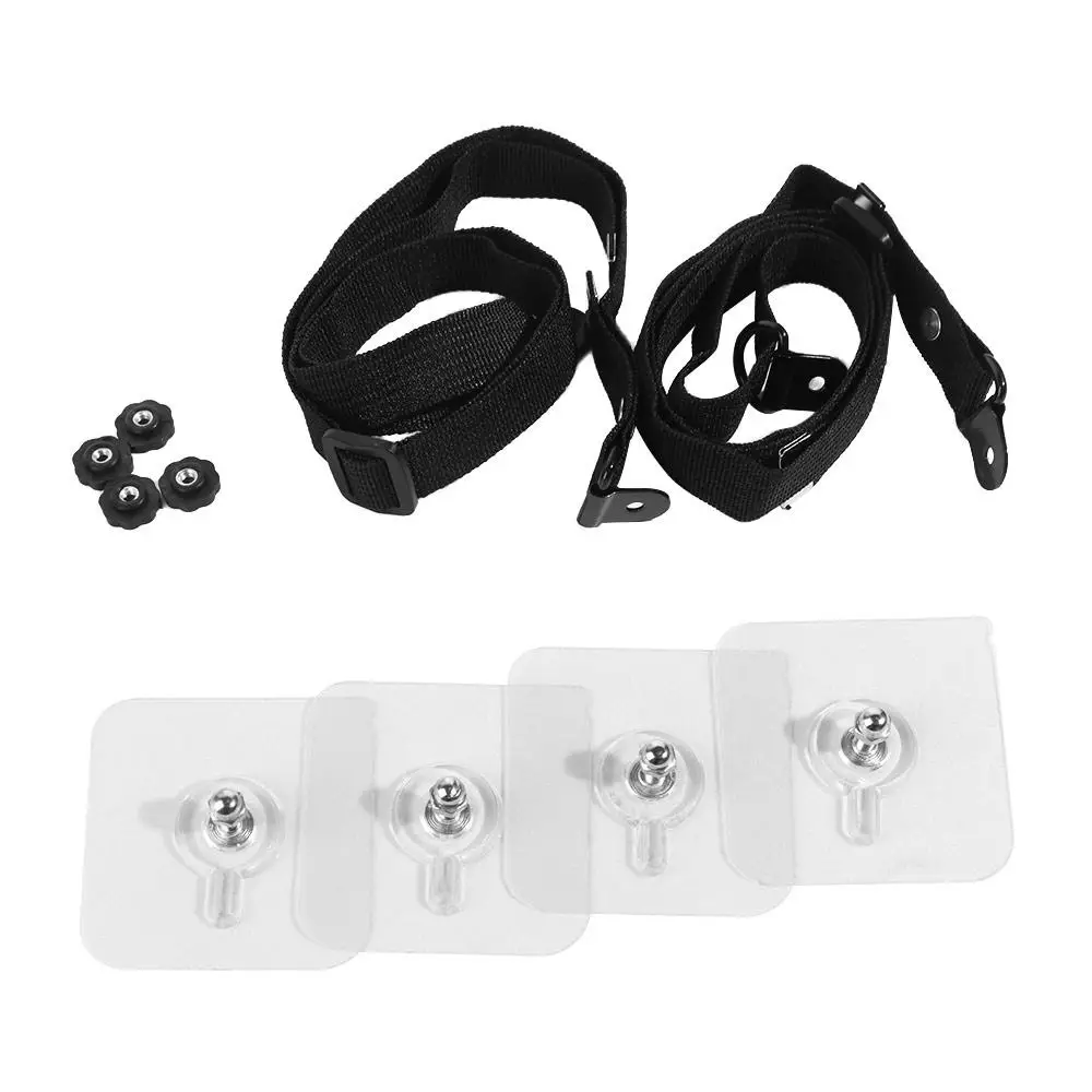 طقم حزام أمان للتلفزيون مكون من قطعتين، طقم حزام تثبيت أثاث متين قابل للتعديل، لاصق بدون مثقاب مع حزام تلفزيون الصدمات