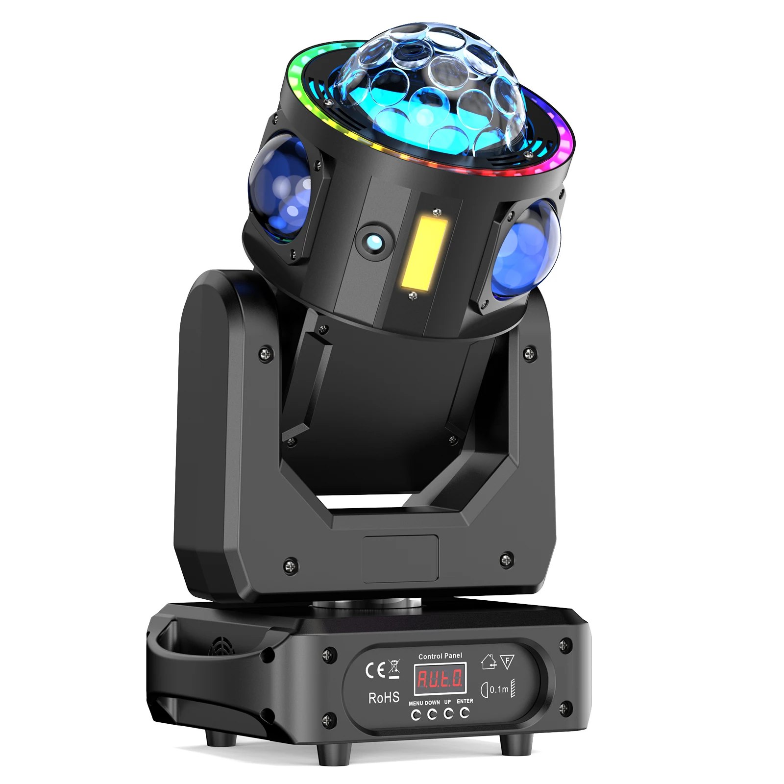 Yiflamefly 3-Achsen-Beam-Moving-Head-Licht RGBW LED Farbmisch-Bühnenlicht mit Lichtstreifen DMX DJ-Lichter für Hochzeit Party Club Bar KTV Show