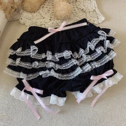 Sweet Lolita Shorts Women Kawaii Ruffles Lace Cotton Bottoming Jk Bloomers Elastic Waist Chic Underpants Maid Safety Short Pants