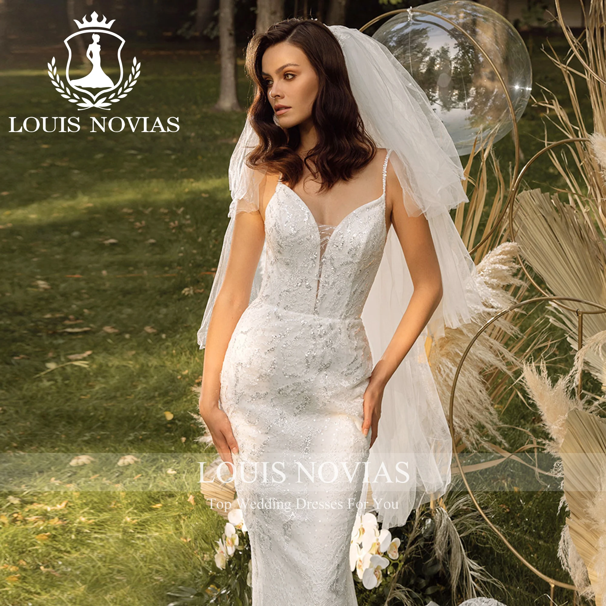 LOUIS NOVIAS Свадебное платье в стиле русалки с глубоким v-образным вырезом и аппликациями, расшитое блестками, со шлейфом, труба, свадебное платье Vestidos De Novia