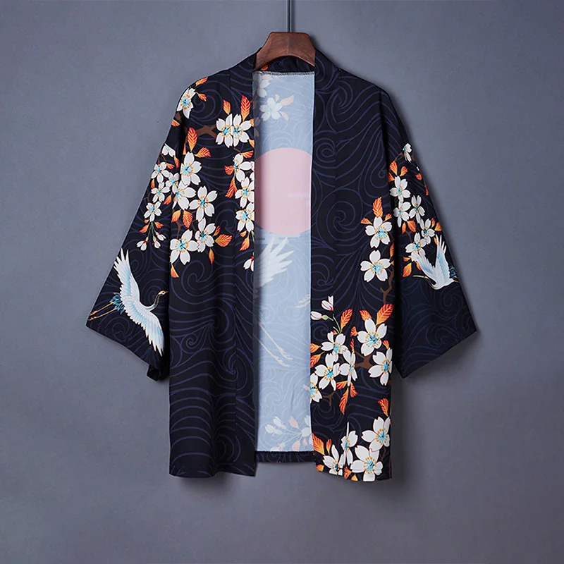 European and American Retro Loose-Fitting Floral Leaf Sun Pattern Printed Kimono Cardigan Summer Beach Vacation Cover-Up Swimsuit Outerwear Sun Protection Jacket