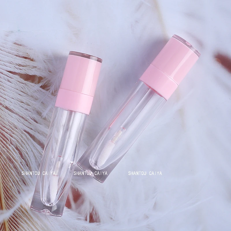 Hot 6ml clear empty lipgloss tube with pink purple lid cosmetic lip gloss packaging container plastic lip glaze tube