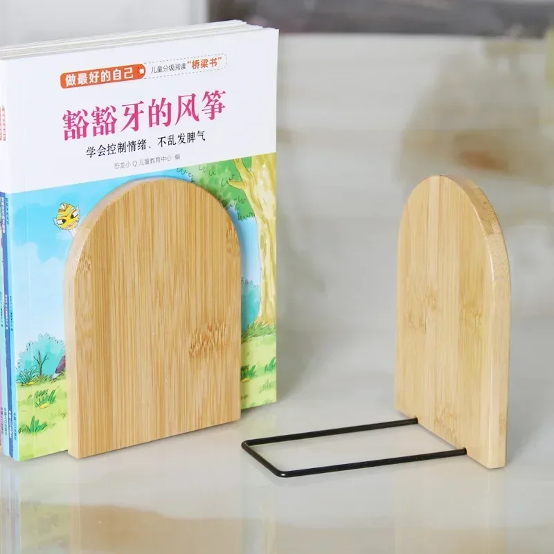 1Pcs Simple Style Wood+Iron Book End Shelf Bookend Holder Office School Supplies Accessory Stationery Bookends for Magazine