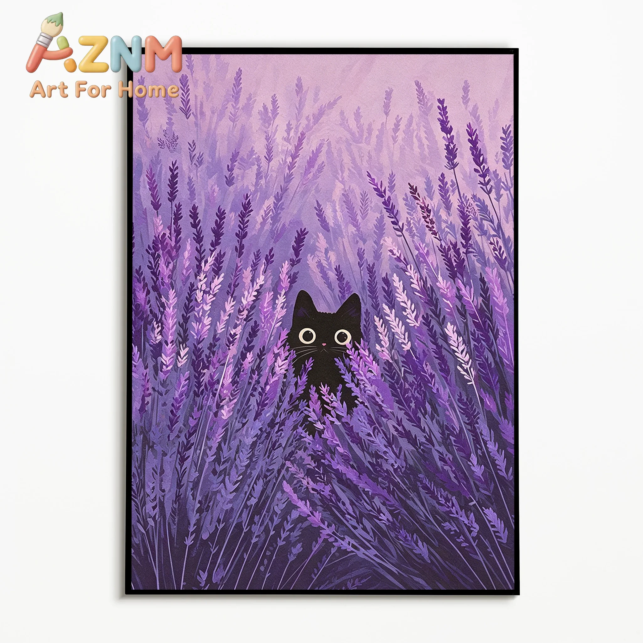 1pc frameless Canvas Painting 1PC  Four Seasons Flower Sea Black Cat Poster  Healing Flower Field Animal Wall Art  Wall Decor Ca