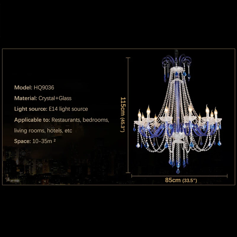 SOFITY European Crystal Pendent Lamp Blue Candle Lamp Living Room Restaurant Villa Staircase Duplex Building KTV Chandelie