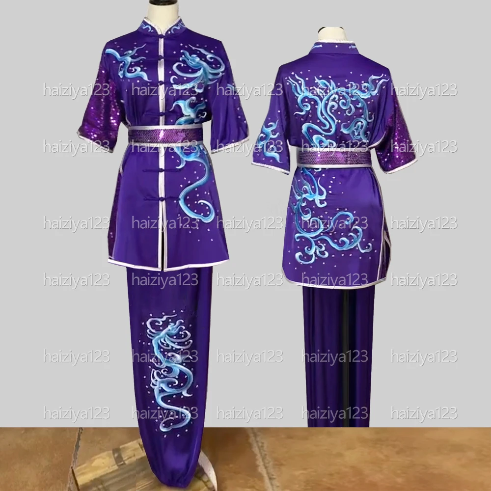 

Embroidered dragons Wushu uniform Kungfu clothes Martial arts suit Changquan clothing Taolu for male female girl boy kids adults