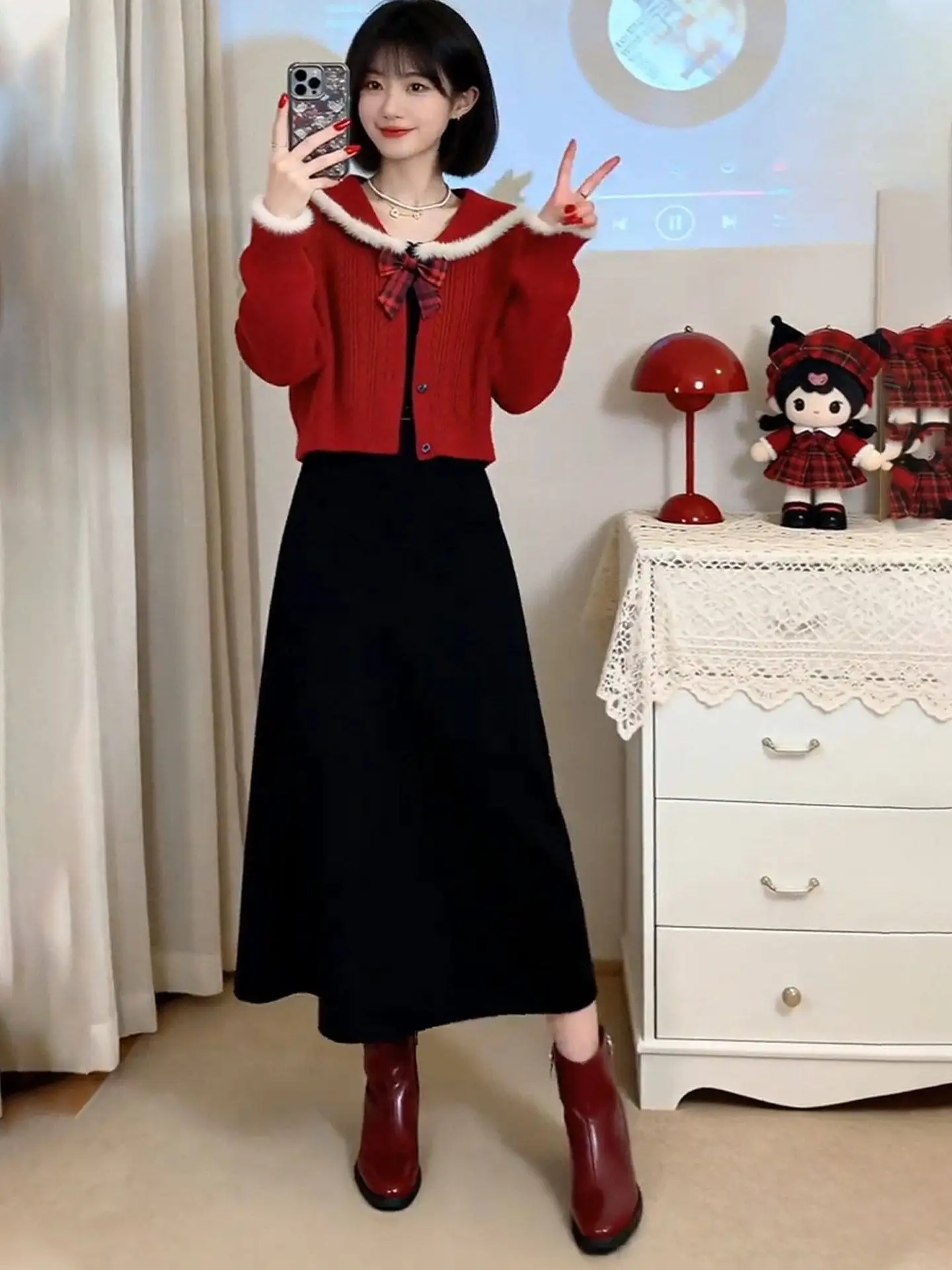 

Gentle Red Bla Two-Piece Set Women's Faion Spring New Arrival Korean Sle Long Sve High Waist Casual Comfortable