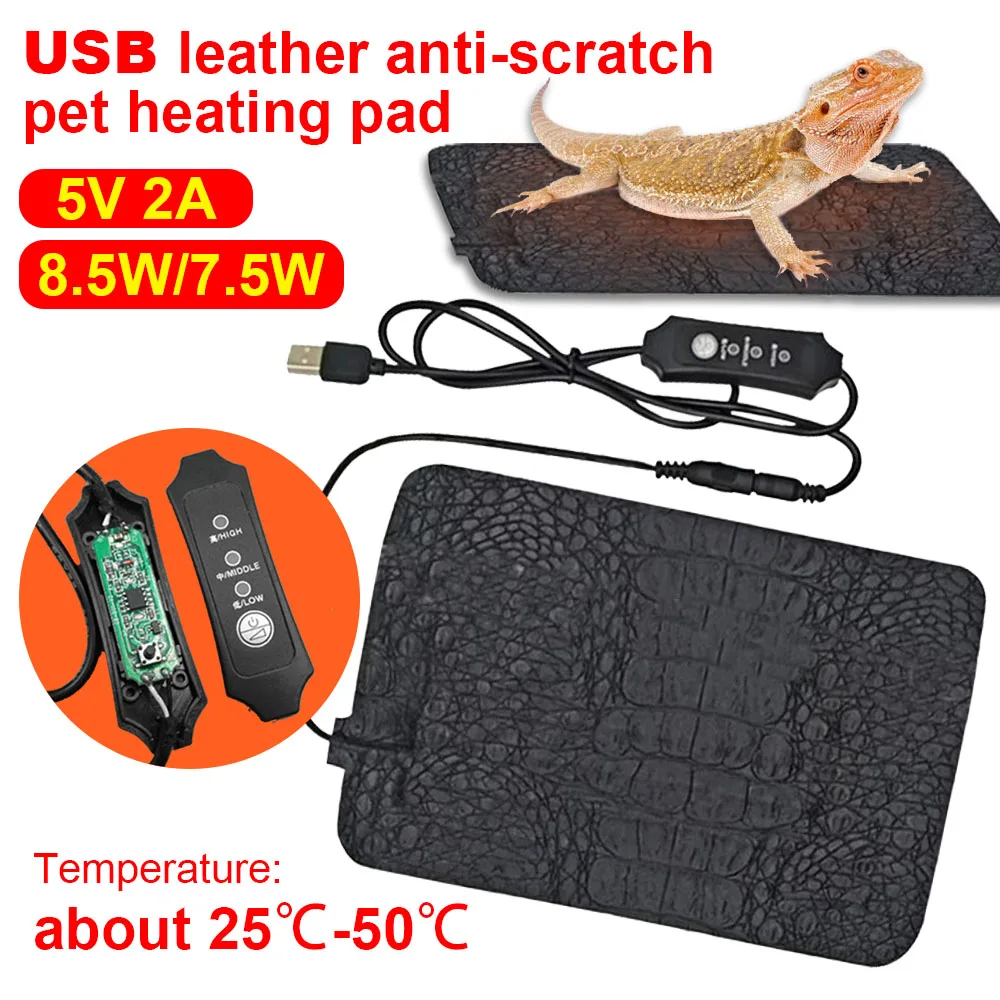 USB Pet Heating Pad Reptile Heat Mat Electric Blanket Heater Incubator Mat Insulation Pad 3 Levels Adjustable Temperature