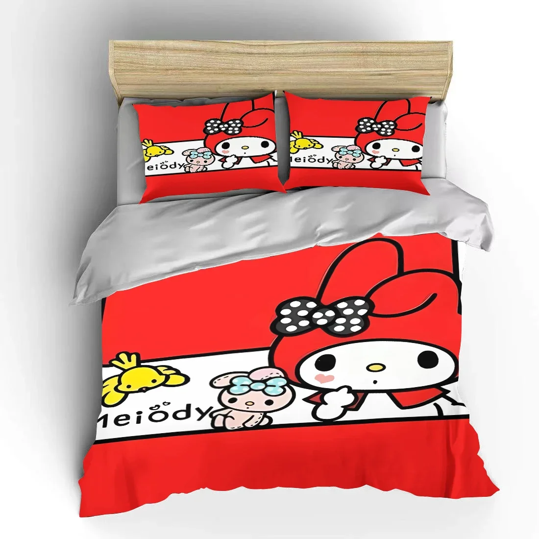 My Melody Hello Kitty 3pcs Bedding Set Fluffy Cartoon Comforter Cover Soft Kids US Twin King Queen Size Bedding Set Bedclothes