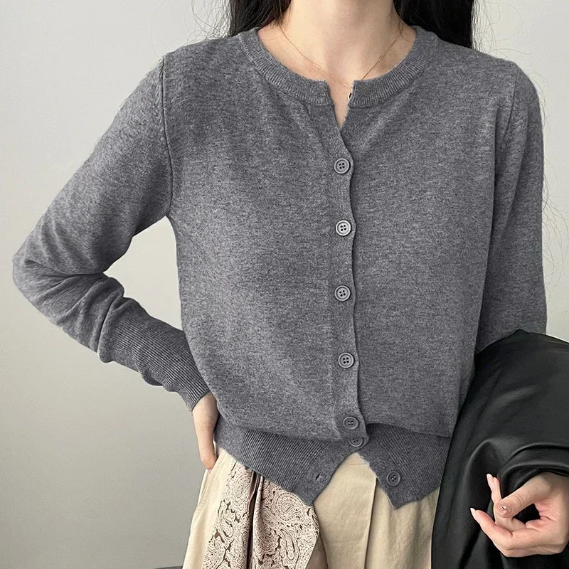 Pull court en cachemire pour femme, tricot fin, sourire, col rond, chaud, coréen, décontracté, haut femme, nouvelle mode