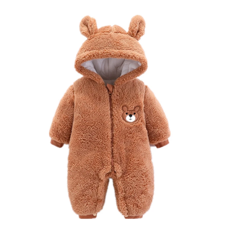 Baby Autumn Winter  Boy Clothes Cute Plush Bear Baby Rompers Keep Warm Hooded Infant Girls Overall Jumpsuit Newborn Romper 0-18M