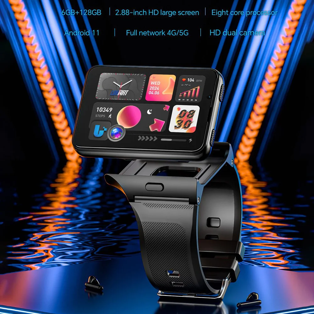 

LOKMAT Смарт-часы для мужчин с Wi-Fi 4G Android, 2,8-дюймовый сенсорный экран 6G + 128G GPS 1500 мАч с двойной камерой HD Игровые часы для Android 11