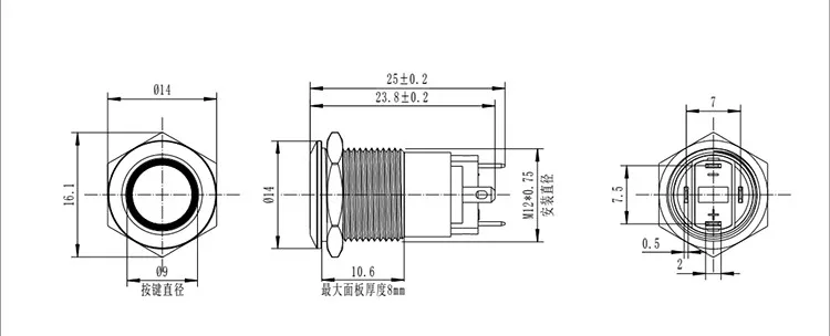 1pc Car Computer 12mm Latching Angel Eye Aluminum Metal LED Power NO Push Button Switch Self-locking Metal Switch Normally Open