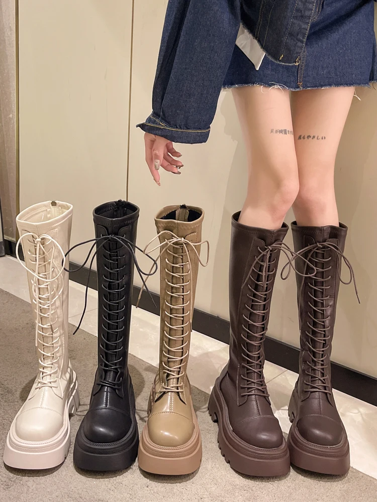 Women's Leather Boots Shoes Zipper Round Toe Boots-Women Sexy Thigh High Heels High Sexy  Winter Footwear Rubber 2023 Med Over-t