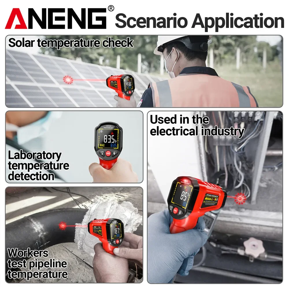 Infrared Thermometer ANENG TH203 D:S=12:1 Object Distance Ratio VA Reverse Pyrometer 50°C~600°C Non-contact Test Temperature Gun