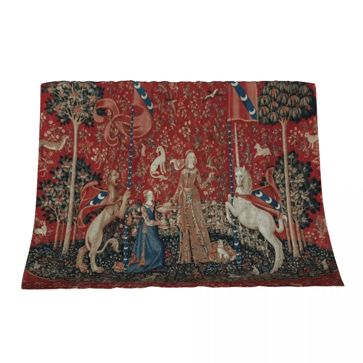 

Lady and Unicorn Medieval Tapestry Five Senses - Taste Throw Blanket Quilt sofa bed Furry Winter beds Blankets