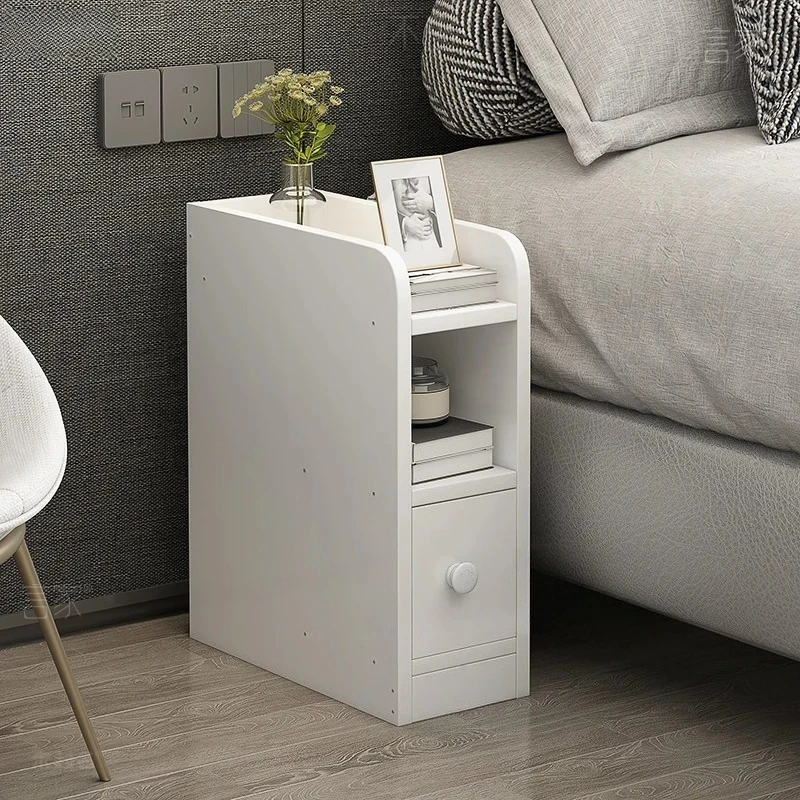 Minimalist Modern Ultra-Narrow Nightstand Solid Wood Storage Rack Nordic Style Compact Bedroom Side Cabinet for Home