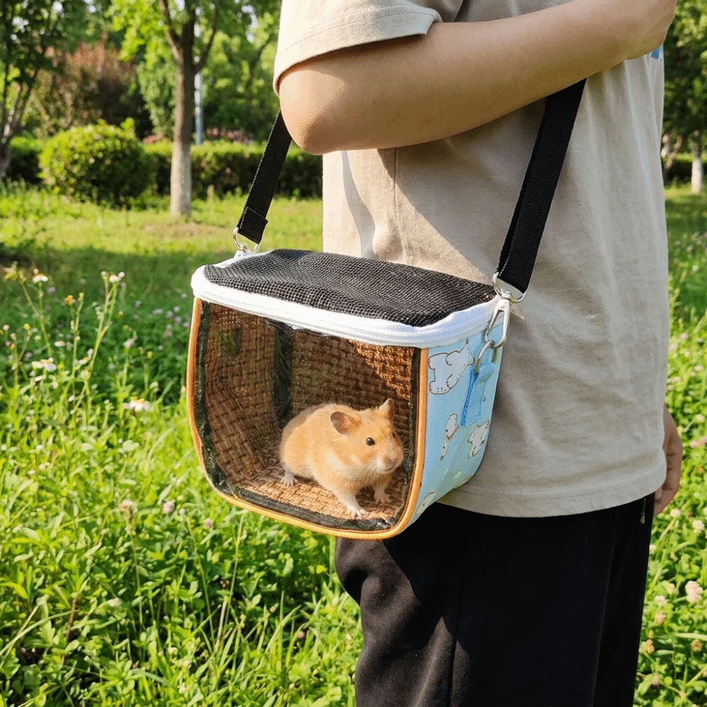 Breathable Portable Pet Bird Cage Cooling Large Space Hamster Carrying Pouch Transparent View Adjustable Straps